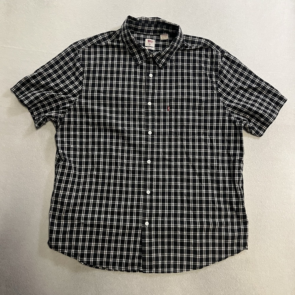 Levi's Shirt Men's Size XXL Standard Fit Short Sleeve Black White Gray Plaid